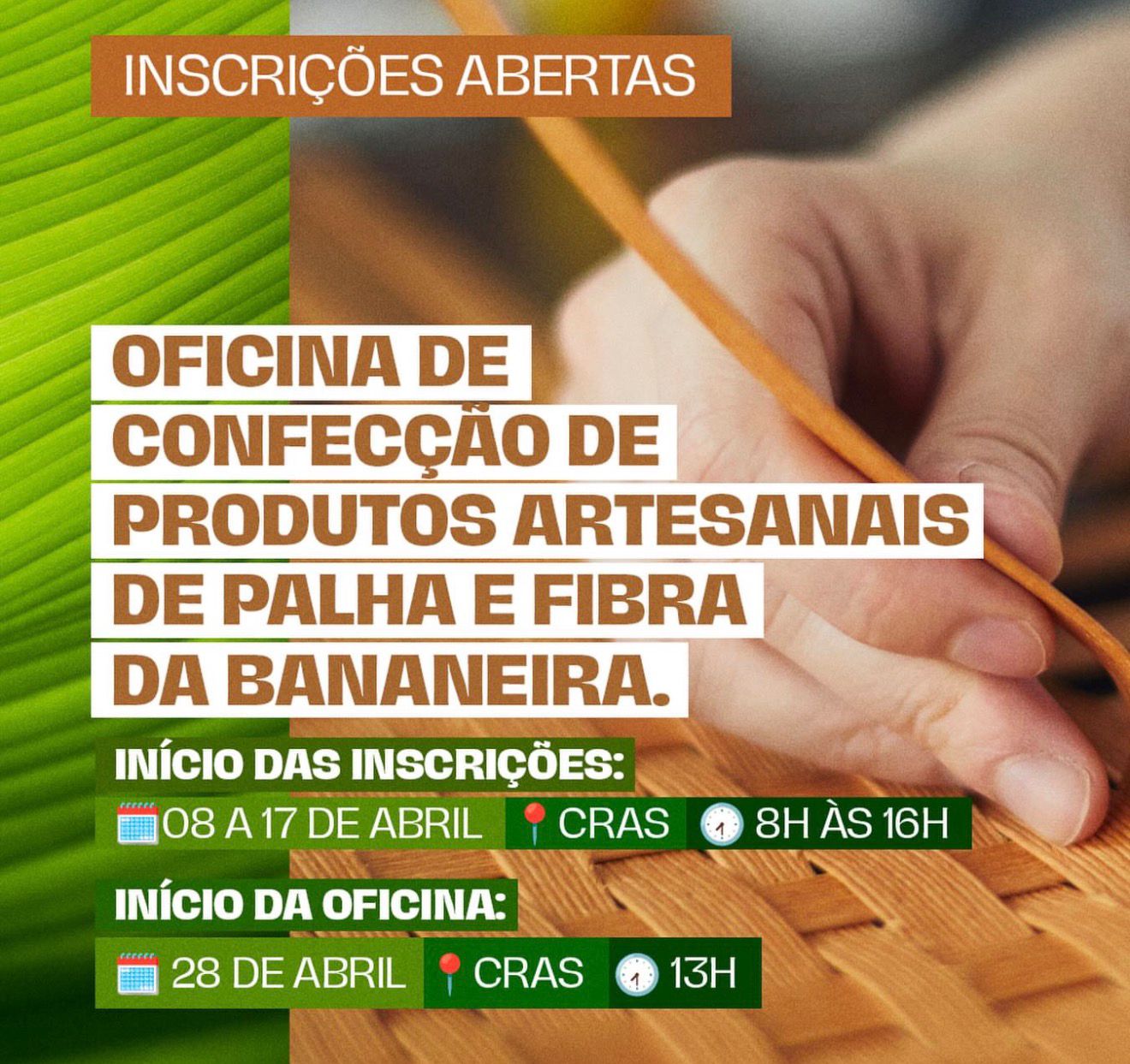 Prefeitura de Atalaia abre inscrições para oficina de artesanato com palha e fibra da bananeira